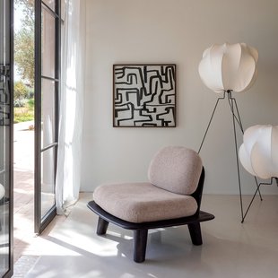 Fauteuil van massief teakhout met kussens van gemêleerde stof, Mazai