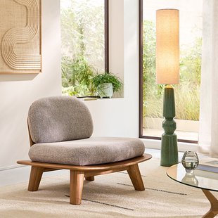 Fauteuil van massief teakhout met kussens van gemêleerde stof, Mazai