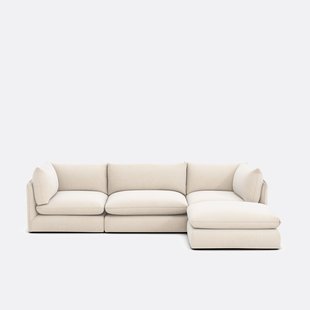 Modulaire 3-zitsbank met poef, gemêleerd polyester, Malo