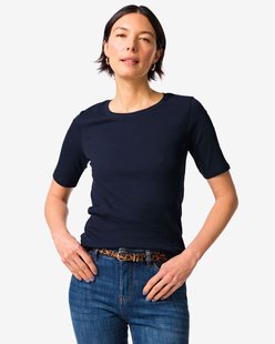 HEMA Dames T-shirt Clara regular fit rib donkerblauw (donkerblauw)
