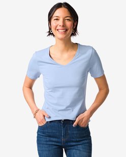 HEMA Dames T-shirt slim fit v-hals lichtblauw (lichtblauw)
