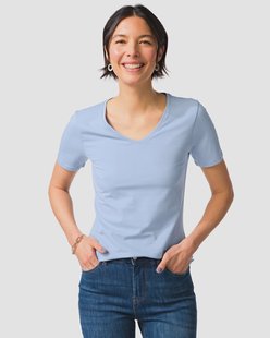 HEMA Dames T-shirt slim fit v-hals lichtblauw (lichtblauw)