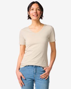 HEMA Dames T-shirt slim fit v-hals zand (zand)