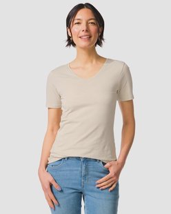 HEMA Dames T-shirt slim fit v-hals zand (zand)