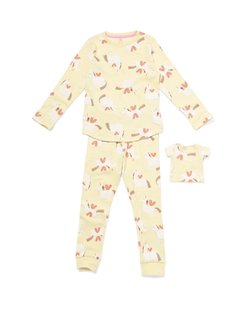 HEMA Kinderpyjama rib eenhoorn met poppenpyjama geel (geel)