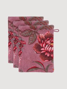 Velours &amp; badstof katoenen washandjes Secret Garden, 3-delig