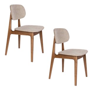 Dutchbone Marais Eetkamerstoelen Walnoot kleur/Beige - Set van 2