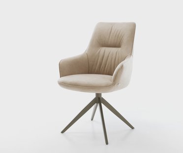 DELIFE Draaistoel Zelia-Flex met armleuning microvelours beige vintage kruisframe breed afwerking met titanium 360° draaibaar rocker-functie pocketveer kern