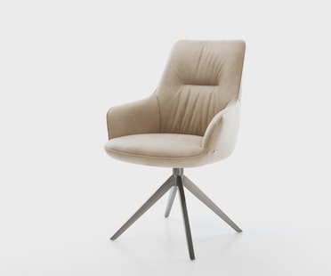 DELIFE Draaistoel Zelia-Flex met armleuning microvelours beige vintage kruisframe breed grafiet 360° draaibaar rocker-functie pocketveer kern
