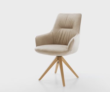 DELIFE Draaistoel Zelia-Flex met armleuning microvelours beige vintage houten frame hoekig natuur 360° draaibaar pocketveer kern