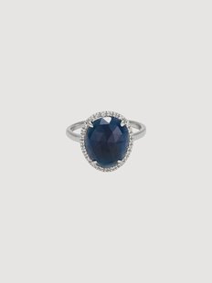 Witgouden ring Bermudes New, met diamant en saffier