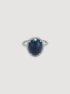 Witgouden ring Bermudes New, met diamant en saffier