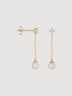 Oorbellen Moana Pearl van geel goud, met parels en zirkonia