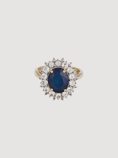 Gele gouden ring Soleil Bleu, met saffier en topaas