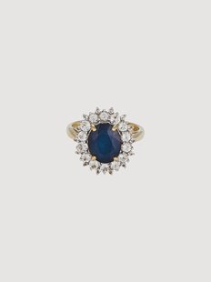 Gele gouden ring Soleil Bleu, met saffier en topaas