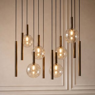Lucande hanglamp Lumavia, 12-lamps, glas, bruin/amber, G9