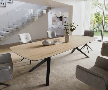 DELIFE Eettafel Edge Boot 300x120 cm Keramiek Laminam® Sabbia Eichefarbig Zenthara hoekig Metaal Zwart
