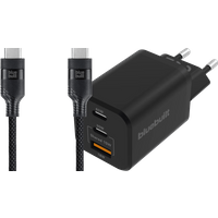 BlueBuilt Power Delivery Oplader 2 Usb C Poorten 65W + Usb C Kabel 3m Nylon Zwart