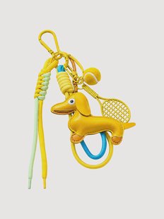 Handgemaakte tas charm Dachshund Tennis van vegan leer