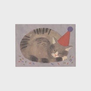 Kaart, poes met feesthoed