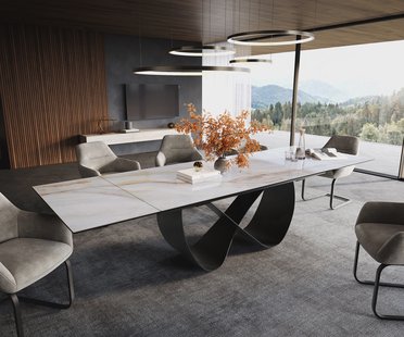 DELIFE Eettafel Edge 200-300x100 cm keramiek Onyx Pearl Infinity metaal zwart uittrekbaar