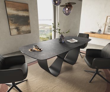 DELIFE Eettafel Edge Boot 180-220x100 cm Keramiek Laminam® Nero Greco Anthrazit Infinity Metaal Zwart uitschuifbaar