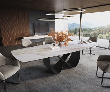 DELIFE Eettafel Edge Boot 200-300x120 cm Keramiek Onyx Pearl Infinity Metaal Zwart uitschuifbaar