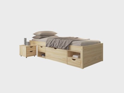 INTER LINK Bedframe Claas of Till inclusief 2 nachtkastjes en lattenbodem (Natuur - Claas, 90 x 200 cm)
