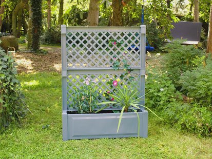 KHW bloembak met centraal trellis, L 100 cm, 110 liter, kunststof (Grijs)