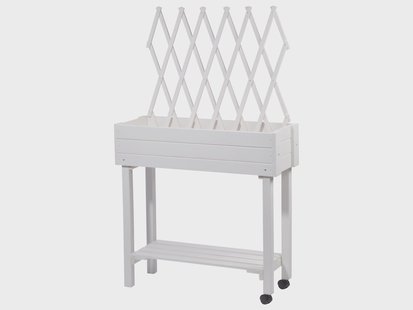 DOBAR Verrijdbaar verhoogd kweekbed met klimrek, l 79 x b 28,5 x h 130 cm, van hout. (Wit)