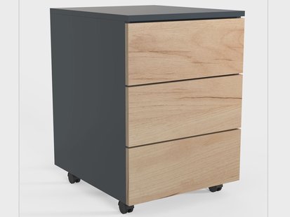 VCM Rolcontainer Dalosa 45 met push-to-open functie (Antraciet/honingeiken, 3 lades)