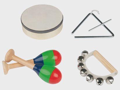 Speelgoed muziekinstrumenten (Handtrommel, triangel)