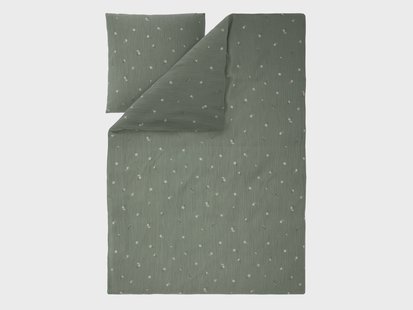 LIVARNO Mousseline dekbedovertrek 140 x 200 cm (Bloemen/groen)