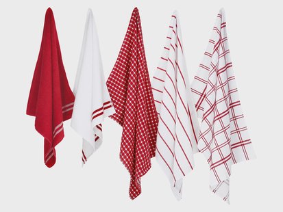 W5 Theedoek- en handdoekenset 5-delig (Rood/grijs)