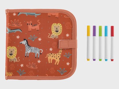 CRELANDO Wisbaar kleurboek - herbruikbaar - met kleurpotloden en etui (Safari)