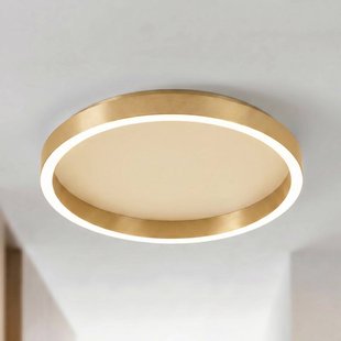 Rotundo LED plafondlamp, geborsteld messing, dimbaar, Ø 40 cm - Lucande - Woonkamer - Modern - Kunststof - 1 lamp
