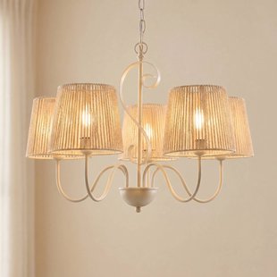 Eugenia kroonluchter, 5-lamps, touw, Ø 65 cm, beige, E14 - Lucande - Woonkamer - Papier / Karton - Met lampenkap