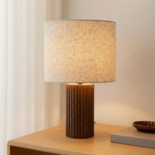 Kimiko tafellamp, walnoothout, textiel, hoogte 38 cm, E27 - Lindby - Woonkamer - Scandinavisch - Stof - Met lampenkap