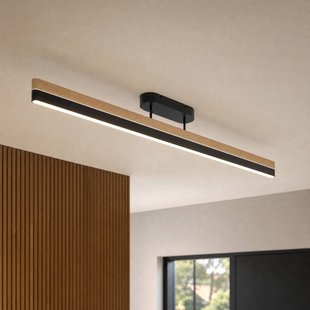 LED plafondlamp Holven, 113 cm, zwart/hout, dimbaar, CCT - Lucande - Woonkamer - Modern - Langwerpig