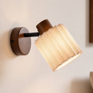 Lindby wandspot Shiloh, walnoot/beige, hout/linnen, E14