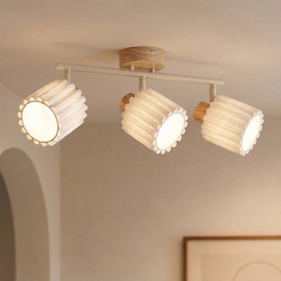 Lindby plafondspot Shiloh, 3-lamps, naturel/beige, hout