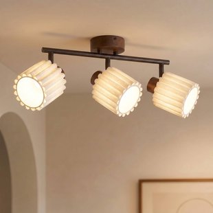 Lindby plafondspot Shiloh, 3-lamps, walnoot/beige, hout