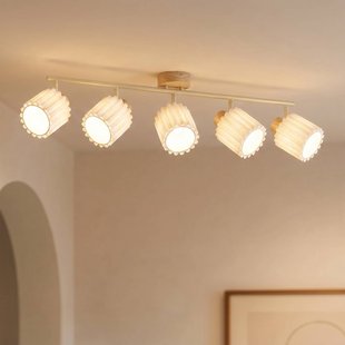 Lindby plafondspot Shiloh, 5-lamps, naturel/beige, hout