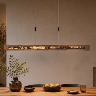 Elobra LED hanglamp Chile XS, eiken/kleurrijke leisteen, lengte 89 cm