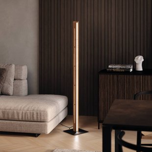 Elobra LED vloerlamp Mexico, eiken/zwart, hoogte 150 cm, hout/metaal
