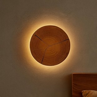 Elobra LED wandlamp Havana S, kopshout/metaal, Ø 19 cm