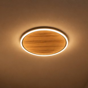Elobra LED plafondlamp Havana S, eikenhout met knoesten/metaal, Ø 38 cm
