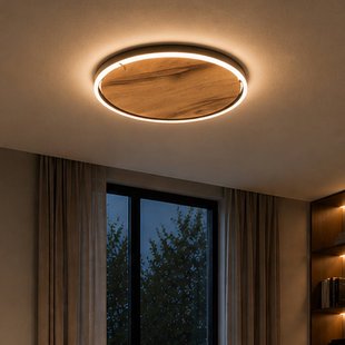 Elobra LED plafondlamp Havana M, eikenhout met knoesten/metaal, Ø 57 cm