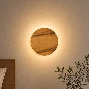 Elobra LED wandlamp Havana S, eikenhout met knoesten/metaal, Ø 19 cm, IP44
