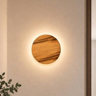 Elobra LED wandlamp Havana M, eikenhout met knoesten/metaal, Ø 34 cm, IP44